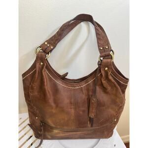 Diba True Large Brown Distressed Leather Shoulder Handbag